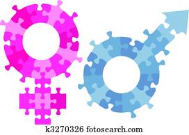 Male Female gender sex symbol Jigsaw puzzle pieces