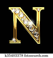 n isolated golden letters with diamonds on black n isolated golden letters with diamonds on black