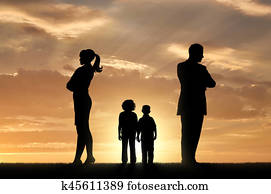 Sad children and parents turned away from each other Sad children and parents turned away from each other