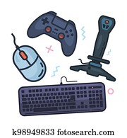 Vector illustration of a game controller set is isolated on white.