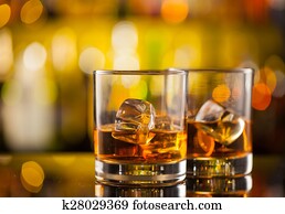 Whiskey drinks on bar counter Whiskey drinks on bar counter