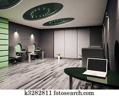 Computer office interior 3d