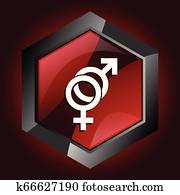 Hexagonal glossy dark red and black web transgender icon, transsexual vector illustration in eps 10