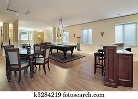 Lower level with bar and stools