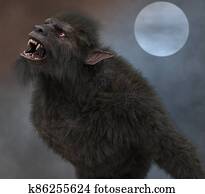 lycan, אדם זאב, נגד, ה, רקע, של, ה, ירח מלא, 3d, דוגמה