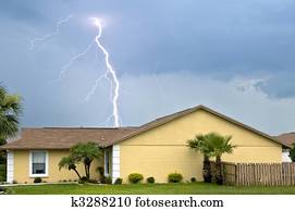 Massive daytime lightning strike near homes during afternoon storm