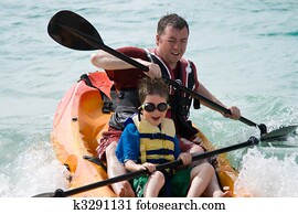 Father and son kayaking