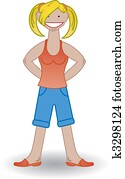 Girl with big smile wearing summer outfit - Vector
