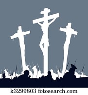 jesus christus, kreuzigung, -, szene, mit, drei, kreuze