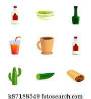 Mexican tasty food icon set, cartoon style Mexican tasty food icon set, cartoon style