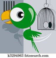 Parrot Standing in Bird Cage Drawing | parrot042 | Fotosearch