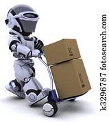 robot, gribende, forsendelse, bokse