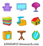 Sweet home icons set, cartoon style Sweet home icons set, cartoon style