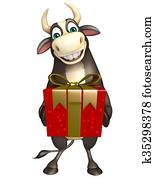 Bull cartoon character with Giftbox Bull cartoon character with Giftbox