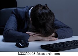 frau, eingeschlafen, in, büro