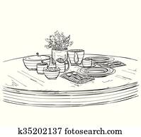 Gedeckter tisch, set., wochenende, fruehstueck, oder Gedeckter tisch, set., wochenende, fruehstueck, oder
