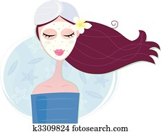 heilbad, frau, mit, gesichtsbehandlung, schale, maske heilbad, frau, mit, gesichtsbehandlung, schale, maske