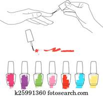 Manicure, womens hands, the palette of nail polish vector set Manicure, womens hands, the palette of nail polish vector set