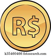 brasil, verdadero, moneda, vector, icono