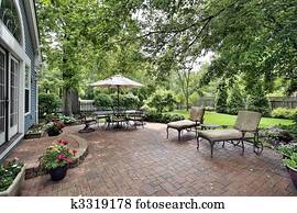 Brick patio of suburban home Brick patio of suburban home