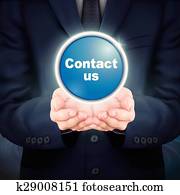 businessman holding contact us icon