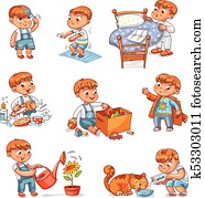 Cartoon kid daily routine activities set