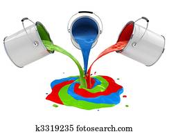 color paint pouring from buckets and mixing color paint pouring from buckets and mixing
