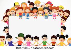 Crowd children cartoon with blank s Crowd children cartoon with blank s