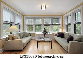 Family room with wall of windows Family room with wall of windows