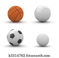 Four sport balls isolated: basketball, volleyball, football, gol Four sport balls isolated: basketball, volleyball, football, gol