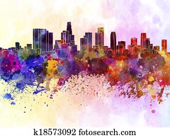 Los Angeles skyline in watercolor background Los Angeles skyline in watercolor background