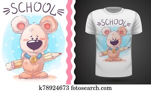 Teddy bear with pencil - idea for print t-shirt