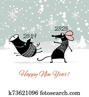 weihnachtskarte, mit, lustig, mouse,, symbol, von, 2020, jahr, und, pig,, symbol, von, 2019 weihnachtskarte, mit, lustig, mouse,, symbol, von, 2020, jahr, und, pig,, symbol, von, 2019