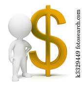3d, קטן, אנשים, -, סימן של דולר