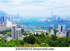 Aerial view of Hong Kong harbor
