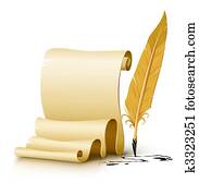 blank paper script with old ink feather pen blank paper script with old ink feather pen
