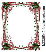 Christmas Holly Border ribbons Frame 3D Christmas Holly Border ribbons Frame 3D