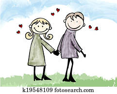 happy lover couple dating cartoon illustration