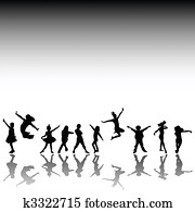 heureux, gosses, silhouettes