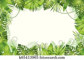 Jungle background. Tropical leaves frame. Rainforest foliage plants, green grass trees. Paradise african wildlife jungle Jungle background. Tropical leaves frame. Rainforest foliage plants, green grass trees. Paradise african wildlife jungle