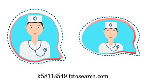 vettore, medico, consultazione, button.