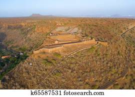Aerial view of Cidade Velha old fort  in Santiago - Cape Verde - Cabo Verde