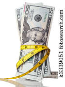 American money with a tape measure around the