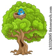 Big tree with blue bird in nest Big tree with blue bird in nest