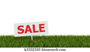 etiqueta de liquidación, en, hierba verde