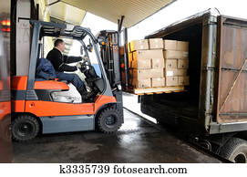 Forklift in warehouse
