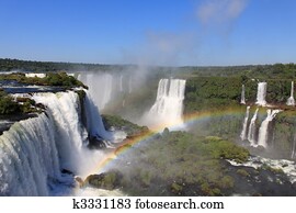 iguazu, cachoeiras, com, arco íris, ligado, um, ensolarado, day., a, maior, cachoeira, ligado, terra