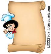 Parchment with lurking woman chef Parchment with lurking woman chef