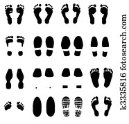 various shoe prints, fingerprints, footprints various shoe prints, fingerprints, footprints