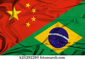 Waving flag of Brazil and China